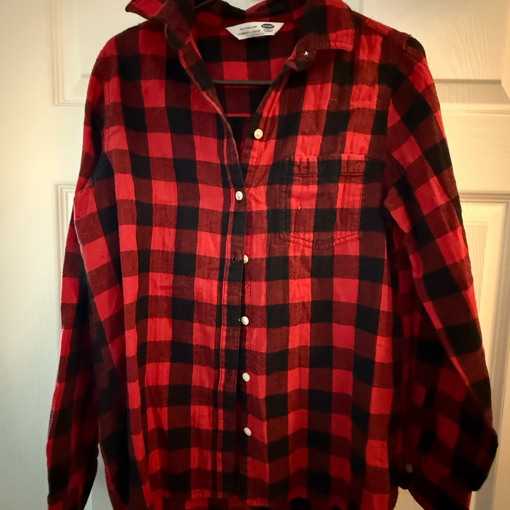 Old Navy Red and Black Checkered Men's Shirt